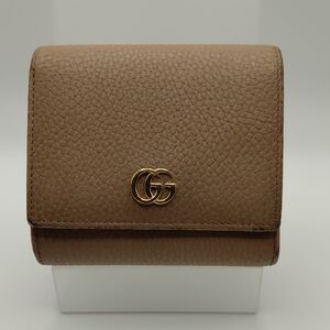 Gucci Marmont Small Pebbled Leather Bifold Wallet Cream Tan